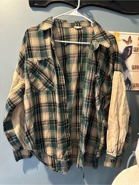 Green and Cream Plaid Flannel Shirt